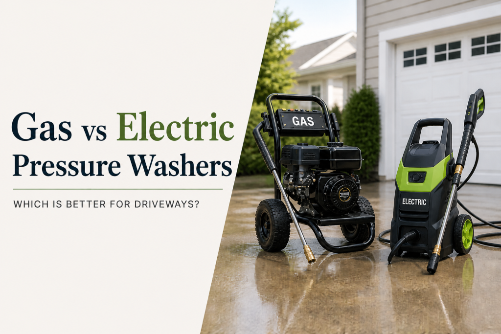 gas vs electric pressure washer side by side comparison for driveway cleaning
