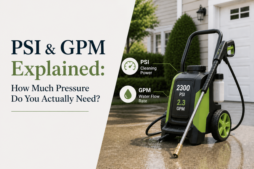pressure washer showing PSI and GPM ratings explained for homeowners